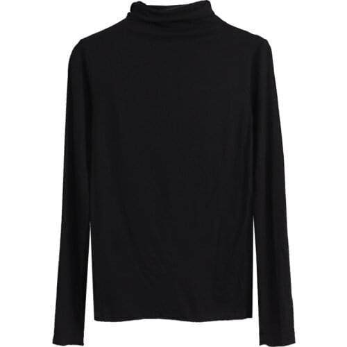 New autumn and winter slimming with velvet high collar long sleeved t-shirt solid colo long sleeve shirt women harajuku plus