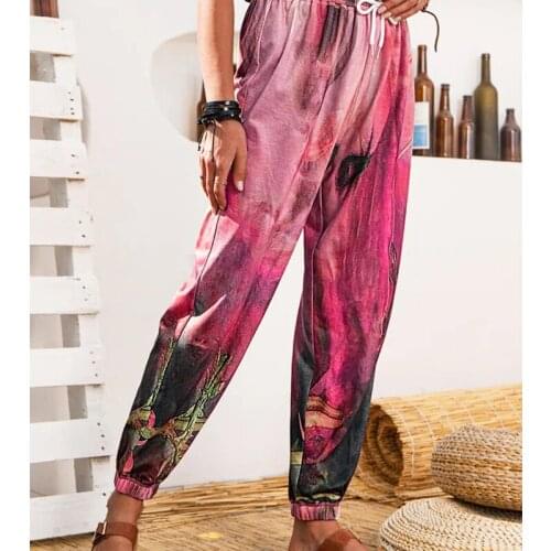Women Sweat Pants Harajuku Printed Trousers Jogger Drawstring Streetwear Casual Sweatpant Sports Summer Loose High Waist Boho