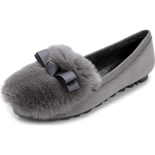 Lady Shoes Women Winter Fur Loafers Korean Style Big Size Shoes Woman 43 Creepers Flat Shoes Women Slip On Feminino Buty Damskie