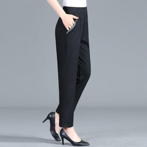 2021 Women Spring Fashion Elastic Waist Casual Pants Female Middle-aged Loose Trousers Ladies Large Size Solid Color Pants E473