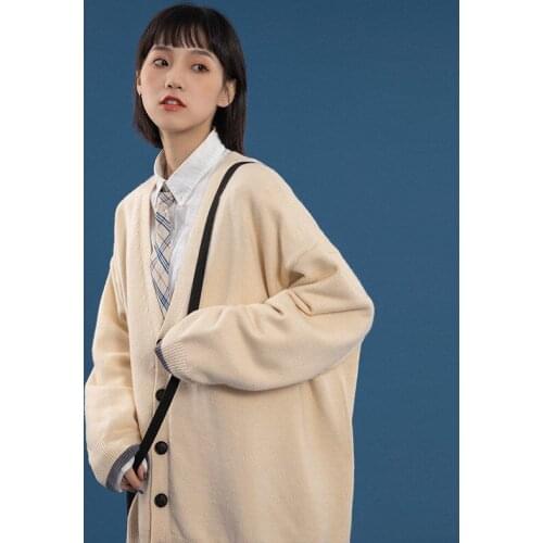Oversized Knitted Sweater Women Autumn Winter Fashion V Neck Loose Cardigan Long Sleeve Cute Japanese Lazy Wind All-match Tops