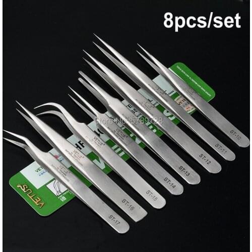 1set HRC40° High precision tweezers anti-static pointed elbow stainless steel tweezers maintenance clamping tool tweezers