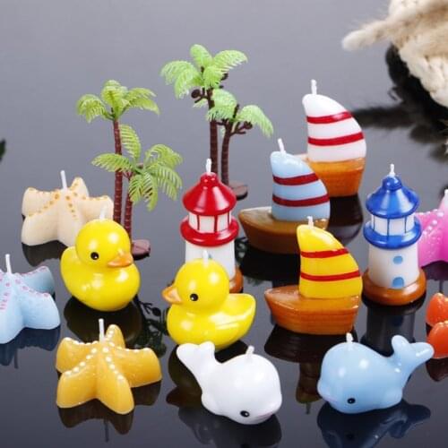 1pcs Ornaments Marine Theme Birthday Party Candle Underwater World Blue And White Whale Sailing Cake Decoration