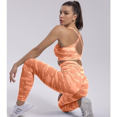 2021 Sports Bra Outfit Women Workout Clothes Gym Clothing Camo Seamless Crop Tank Top Yoga Leggings Fitness Set Tracksuit
