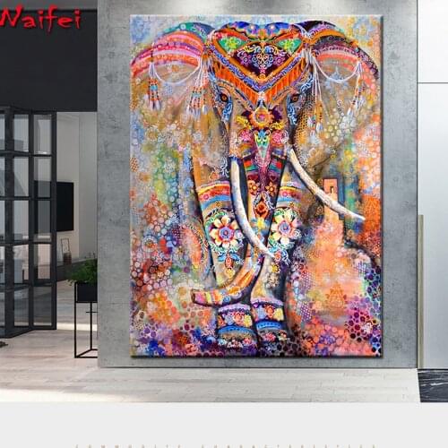 5D DIY Diamond Painting Full Square Drill Color elephant Embroidery Cross Stitch India African animal Home art