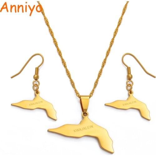 Anniyo KWAJALEIN Map Jewelry sets Necklace Earrings Jewelry sets for Women Gold Color Ethnic Jewellery Gifts #041921