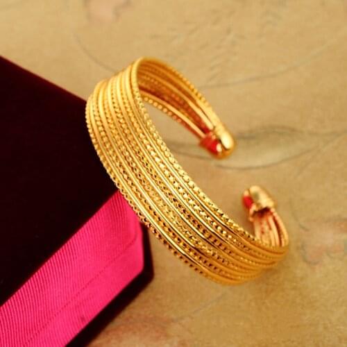 Pure Gold Color Multi-line Cuff Bangle,wholesale women jewelry accessories Drop Shopping Gold Filled bangles&bracelets for women