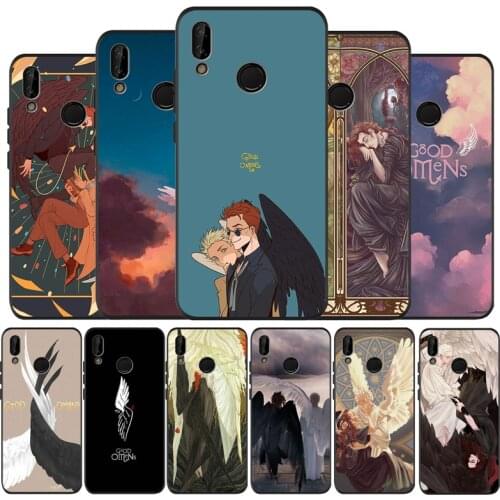 Black Soft Phone Case Good Omens Angel and demon For Huawei 40 30 20 10 9 Lite Pro P smart 2019 Y6 Y6 Prime2019 Y9 2018