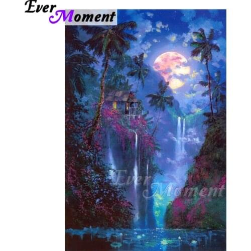 Ever Moment Diamond Painting Night Cliff Moon Artwork Full Square Drill Handmade Diamond Embroidery Cross Stitch Decor ASF1608