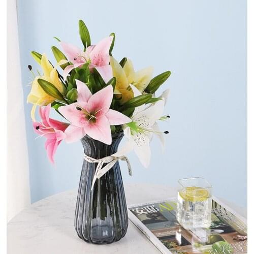 Home Artificial Decorations PU Lily Flower Bouquet 4 Colors Mothers Day Wedding Interior Decoration Photography Props