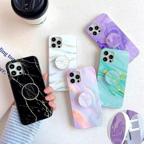 Glossy Feminine Marble Phone Case For iPhone 12 11 Pro Max XR X XS Max 7 8 Plus 12 Mini Flexible Folded Holder Soft IMD Cover