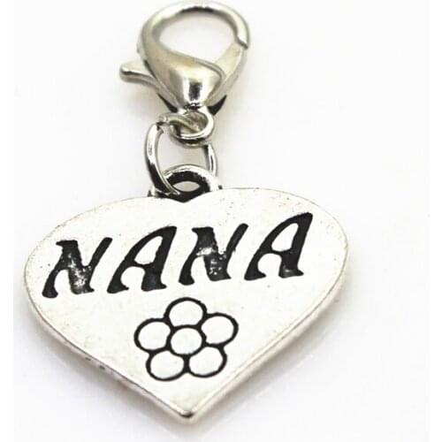 Hot selling 20pcs/lot heart Nana charm dangle charms lobster clasp charm DIY bracelets Pendant jewelry accessory hanging charm