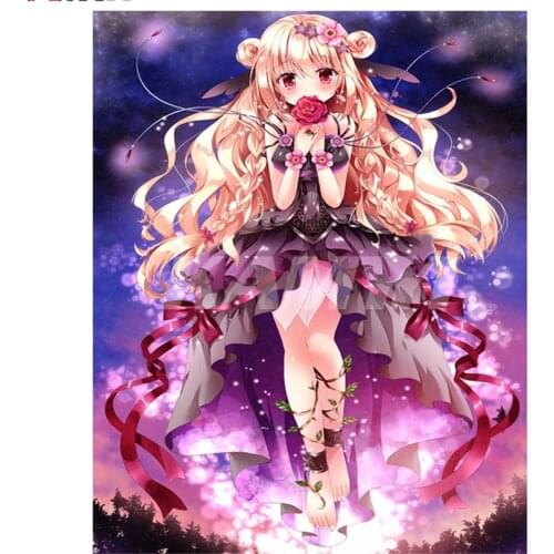 Manga Girl 5D DIY Diamond Painting Cross Stitch Full Square Diamond Embroidery Full Round Diamond Mosaic Home Decor Gift DW005