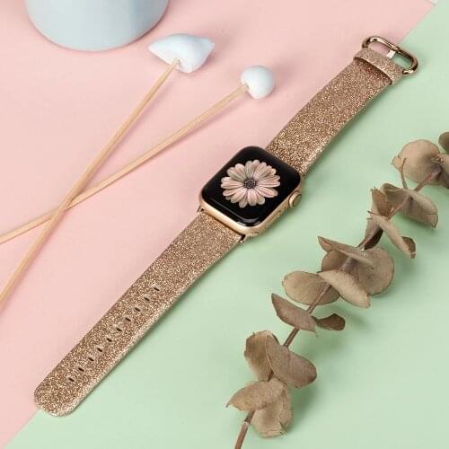 Leather Band for Apple Watch 38mm 40mm Women Bling Diamond 42mm 44mm Genuine Shiny Glitter Strap for iWatch Series 5 4 3 2 1