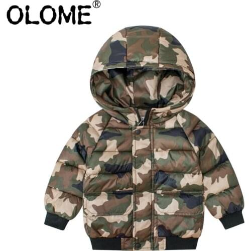 OLOME Camo Boys Hooded Jacket Winter Children Outwear Zip Up Puffer Jacket for 2-7Year Thermal Boys and Girls Coat Kids Clothes