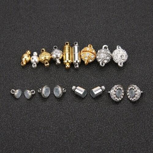 5sets Rhinestone Magnetic Clasps For Necklace Bracelet Metal Copper Gold Silver Color End Hooks Connectors Diy Jewelry Making