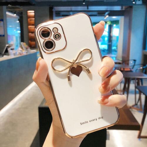 Cute Bow-knot Plating Phone Case For iPhone 12 11 Pro Max 12 Mini XS Max X XR 8 7 Plus Plating Love Heart Cases Soft Back Cover
