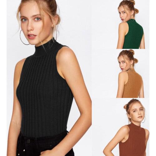 Hirigin Fashion Women Ladies T-Shirt Slim Summer High Collar Simple Style Casual Sleeveless Shirt Tops