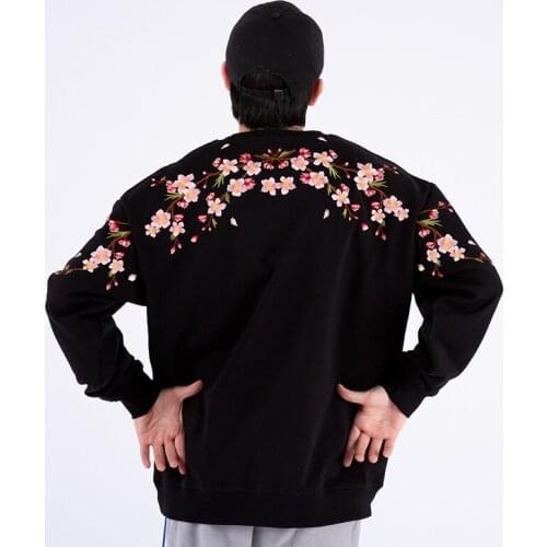 2021 High Street Fashion Brand Mens Plum Flower Embroidery Hoodie Autumn/winter Casual Loose Round Neck Hoodies