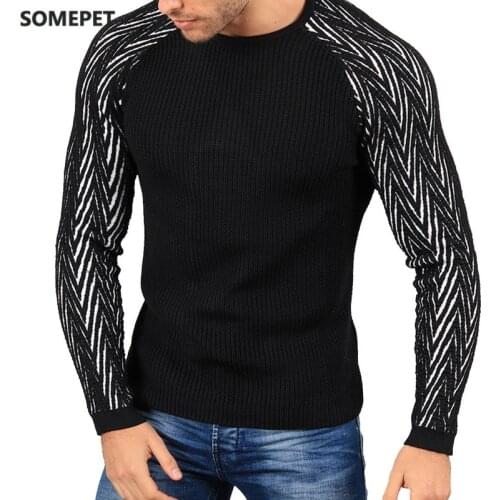 Mens Striped Sweater Patchwork Knitted Pullovers Mens Sweaters Slim Fit Casual Knitwear Male Autumn Warm Tops