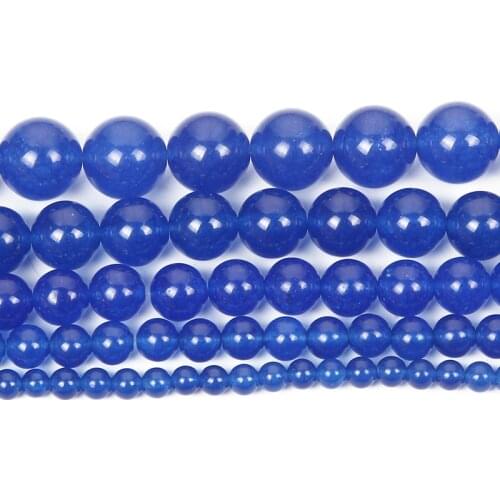 Natural Stone Dark Blue Chalcedony Charm Round Loose Beads For Jewelry Making Needlework Bracelet Diy Pick Size Strand 4-12 MM
