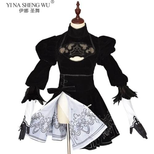 Nier Automata Cosplay Costume 2B Sexy Cosplay Clothing Women Anime Outfit Set Fancy Halloween Girls Party Black Dress 8pcs Set