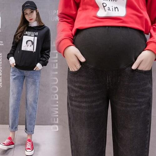 New Maternity Jeans Fashion Loose Maternity Support Jeans Daddy Cropped Pants Joker Maternity