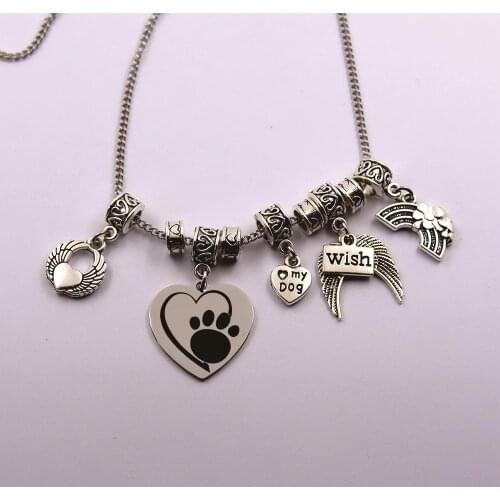 Paw print in my heart stainless steel chain dog angel the rainbow bridge pet loss pet owner dog lover necklace