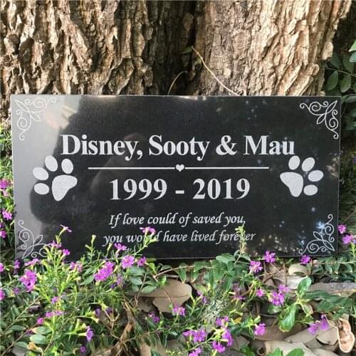 12"×6" Inch Personalized Pet Garden Stones Paw Print Pet Grave Markers for Dogs or Cats Absolute Black Granite Garden Plaque Jsy