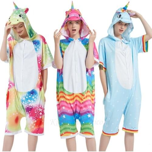 Kigurumi Unicorn Pajamas Summer Unisex Panda Pyjamas Children Boys Short Sleeves Sleepwear Kids Cotton Tops For Girls Clothes