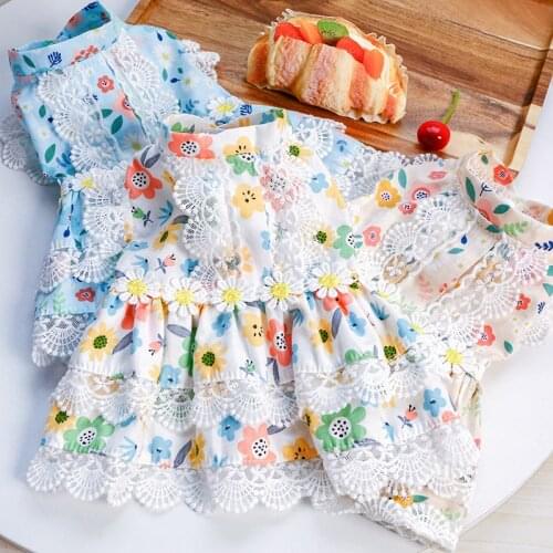 Princess Dog Dress Chihuahua Yorkshire Puppy Dog Skirt Lace Tulle Floral Pet Clothes For Small Medium Dogs Costume Ropa Perro