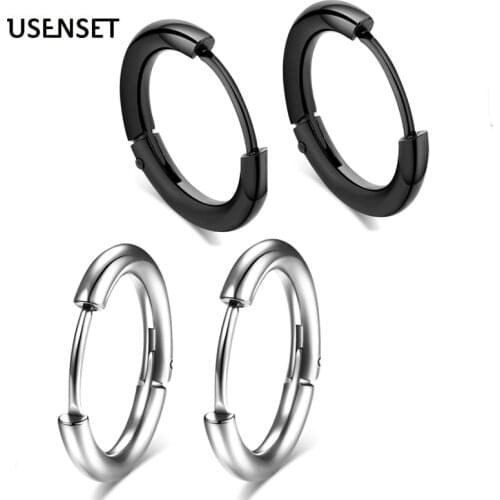 Titanium Steel Earrings Round Male Jewelry Accessories Hipster Rock Style Punk Circle Earrings Men 02Q43