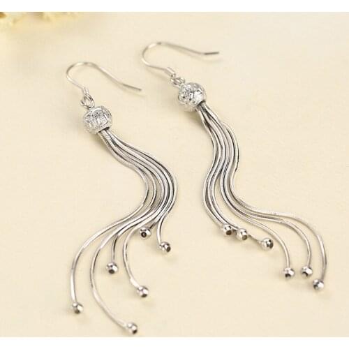 Long Tassels Dangle Earrings Real 925 Sterling Silver Earings Drop Earrings For Women Long Earring Fashion Jewelry brinco