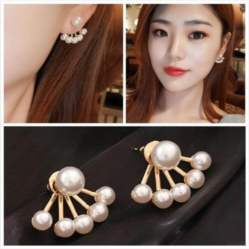 Korean Pearl Earrings Super Fairy Rear Hanging Stud Earrings For Women Earing Fresh Earings Jewelry Gold Silver Color Earring