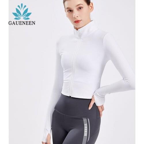 GAUENEEN 2021 Sports Jacket Women Zipper Long Sleeve Yoga Crop Top Slim Fit Running Fitness Shirt Workout Top With Thumb Holes