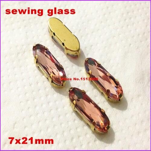 Light peach Color 15pcs 7x21mm Sew On Long Classical Oval Fancy Stone With GOld Claw Setting For wedding Dress,clothing