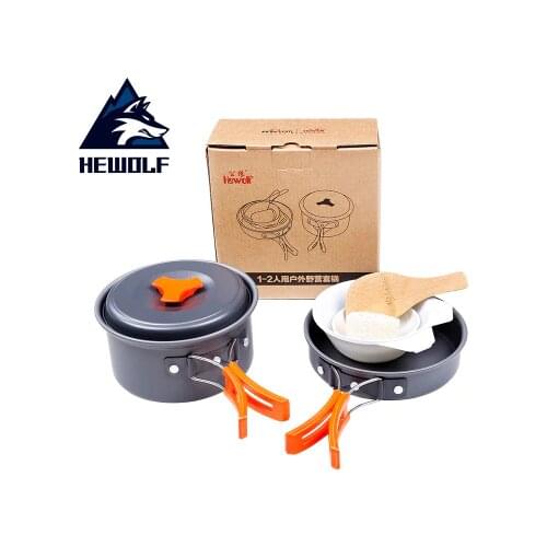 Hewolf 1-2 persons camping tableware outdoor cookware picnic set travel tableware Non-stick Pots Pans Bowls hiking u