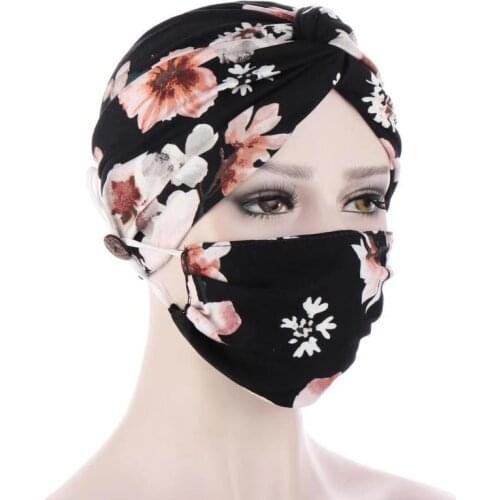 Twist Hood Mask Set Anti Pull Button Hood Muslim Scarf In Stock Headband For Women Hair Clip Hairbands Hijabs Lady Fashion warm