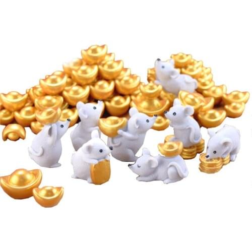 8pcs Money mouse Lucky Mouse Ornaments Figurine Resin Crafts Cute Miniature Garden Animal Home Decoration Ornaments