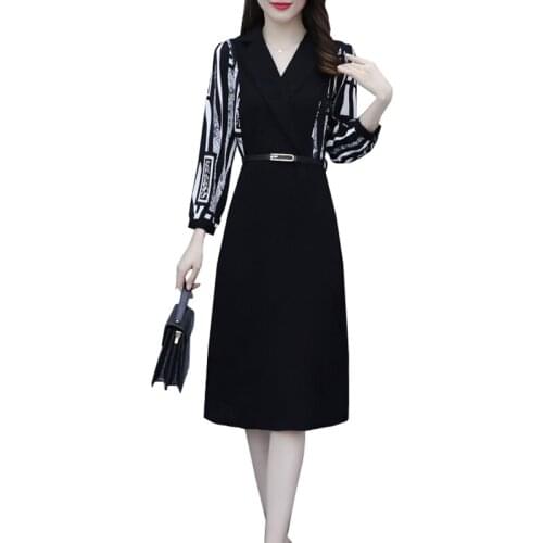 Spring womens clothing dress 2021 new plus size 4XL women slim black dress hedging long sleeve V-neck casual Korea Female dress