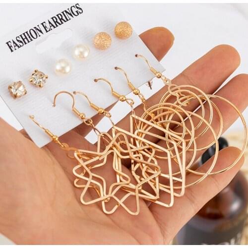 Vintage Geometric Gold Metal Drop Earrings Set For Women Punk Pearl Dangle Earrings 2021 Trend Set of Earrings Jewelry Wholesale