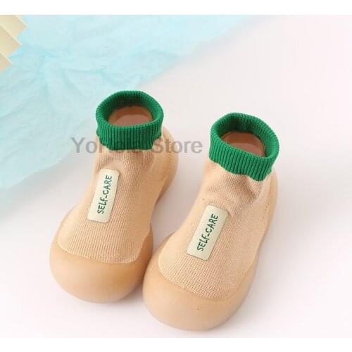 Baby First Socks Shoes Apricot Unisex Walker Shoes for Boys Girls Kids Rubber Soft Cute Sole Floor Shoes Knit Anti-Slip Booties
