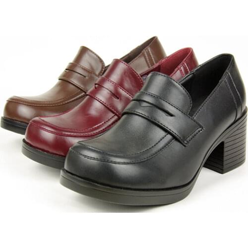 Japanese School Students Uniform Shoes Uwabaki JK Round Toe Women Girls Lolita Cosplay Med Heels V1