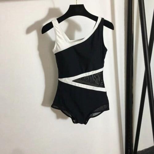 2021 Sexy One Piece Swimsuit Push Up Swimwear Women Black White Stitching Swimsuit Bodysuit Bathing Suit Swim Wear