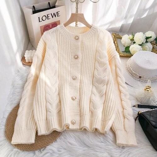 Cardigan women Sweater coat spring and autumn loose short long sleeve round neck knitted cardigan top