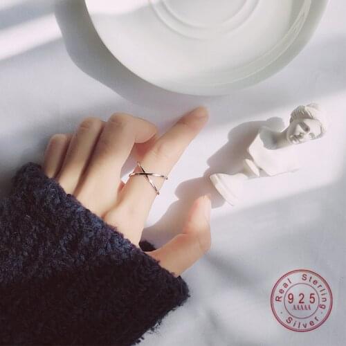 WANTME Fashion Simple Korean Adjustable X Cross Stereo Ring for Women 100% 925 Sterling Silver Double Single Ring Jewelry Gift