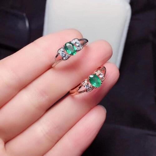Natural Emerald Rings For Women Sterling Silver Color 925 Jewelry Ring Wedding Engagement Party Gemstone Fine Jewelry Gift