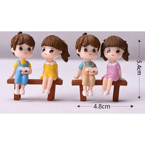 1set Garden Sweety Lovers Couple Chair Book Figurines Miniatures Fairy Gnome Moss Terrariums Resin Crafts Home Decoration