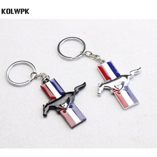 1pcs 2018 Car Styling Key Ring Chrome Finish Pony Horse Key Chain Fob Ring Keychain for Ford Mustang GT 500 Cobra Shelby