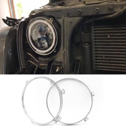 2 PCS 7" Inch Round Chrome Headlamp Bracket Pair Headlight Mounting Ring Trim Bracket for Jeep Wrangler JK 2007-2016
